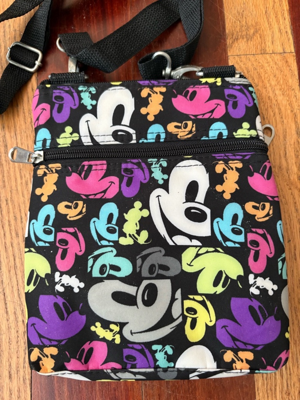 Disney Parks Black Crossbody Bag with Multicolor Mickey Print